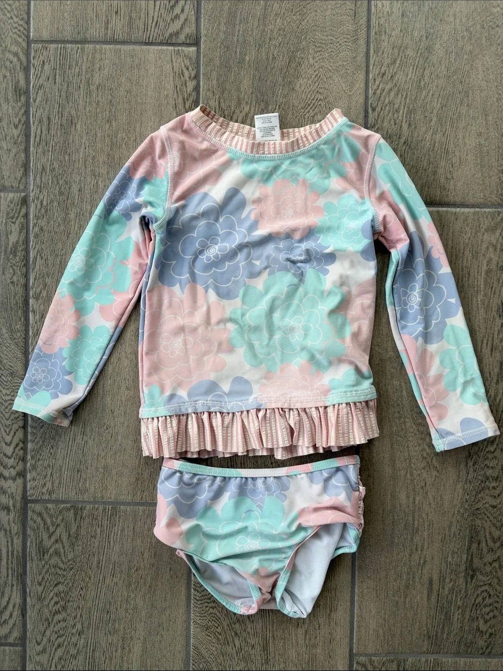 Ruffle Butts Pastel Floral Rash Guard Set - Mint, Pink & Blue